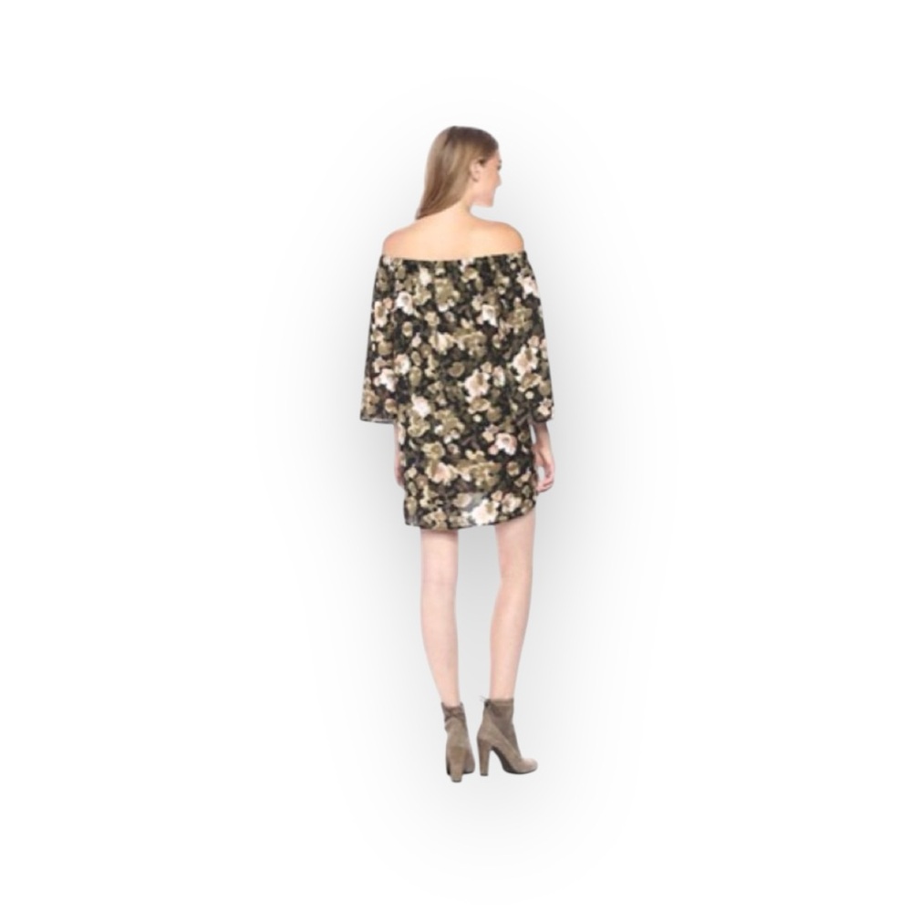 new French Connection 𑁍 Dream Floral Print Off Shoulder Mini Dress 𑁍 Olive 𑁍 XS - Picture 11 of 16